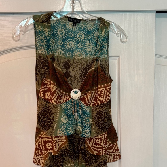 VENUS Green and Brown Patterned Women's Blouse - Picture 1 of 3